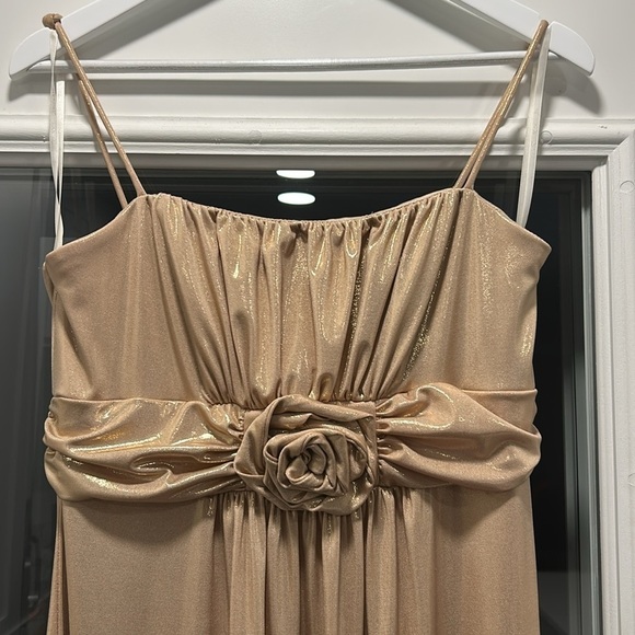 Jessica McClintock Vintage Elegant Gold Shimmer Evening Dress Gown Made in USA - Picture 2 of 16